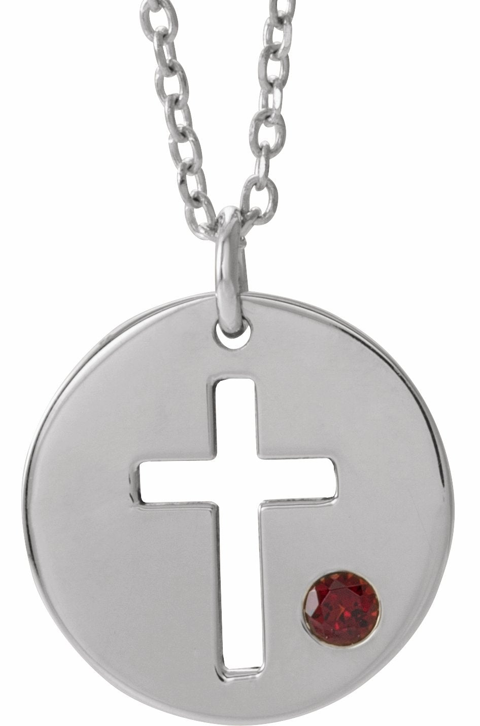 sterling silver imitation garnet pierced cross disc 16-18" necklace 