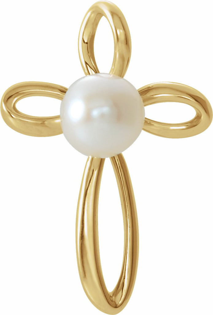 14k yellow freshwater cultured pearl cross pendant