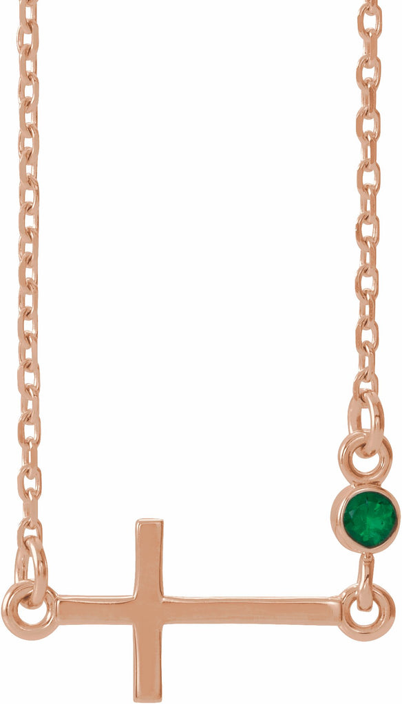 14k rose chathamâ® created emerald sideways accented cross 16-18" necklace