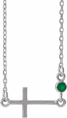 sterling silver chathamâ® created emerald sideways accented cross 16-18" necklace