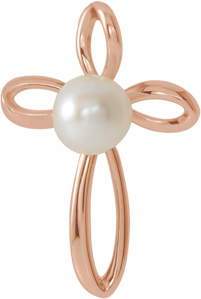 14k rose freshwater cultured pearl cross pendant