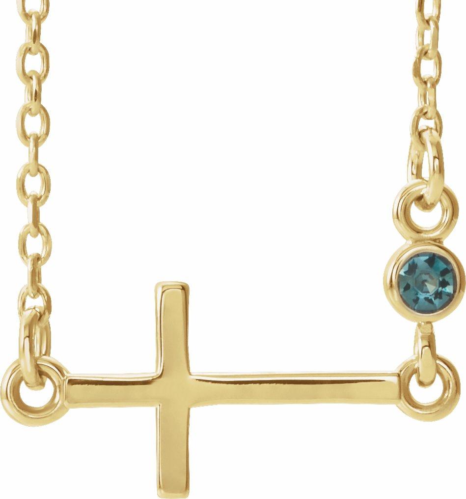 14k yellow alexandrite sideways accented cross 16-18" necklace 