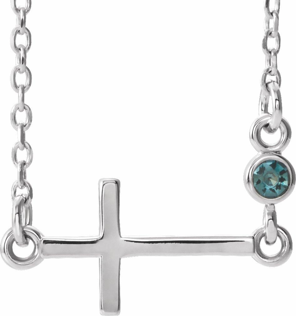 14k white alexandrite sideways accented cross 16-18" necklace 