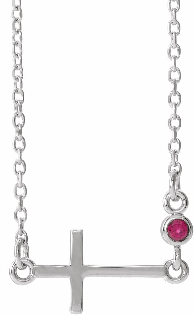 14k white ruby sideways accented cross 16-18" necklace