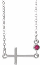 sterling silver ruby sideways accented cross 16-18" necklace