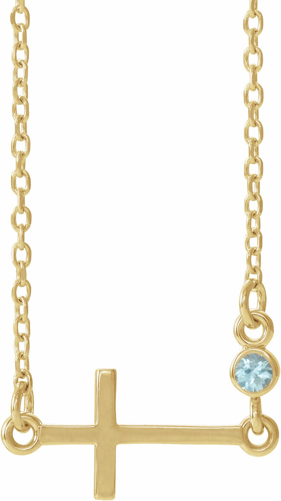 14k yellow blue zircon sideways accented cross 16-18" necklace