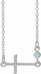 sterling silver blue zircon sideways accented cross 16-18" necklace