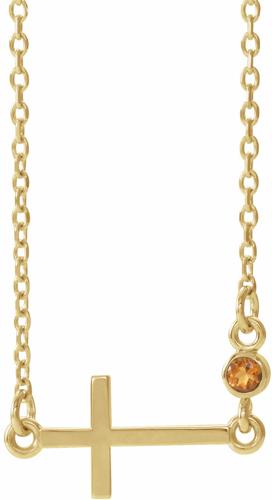 14k yellow citrine sideways accented cross 16-18" necklace