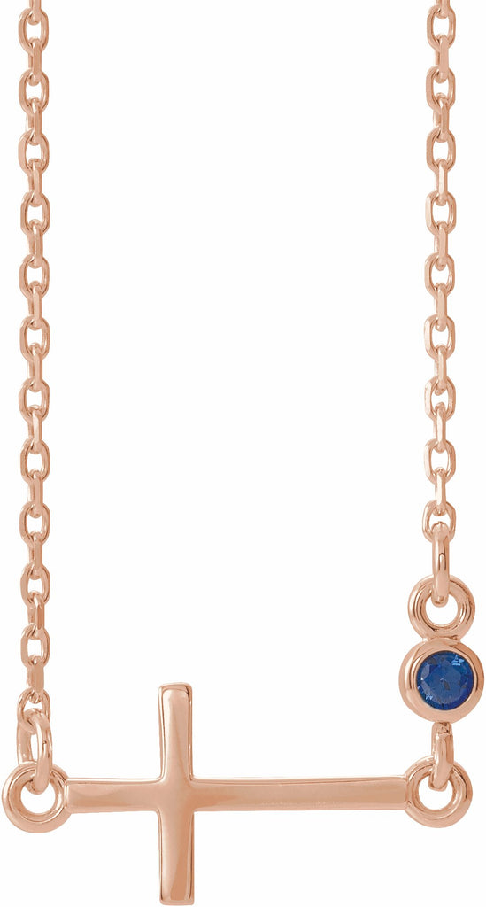 14k rose chathamâ® created blue sapphire sideways accented cross 16-18" necklace 