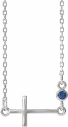 sterling silver chathamâ® created blue sapphire sideways accented cross 16-18" necklace 