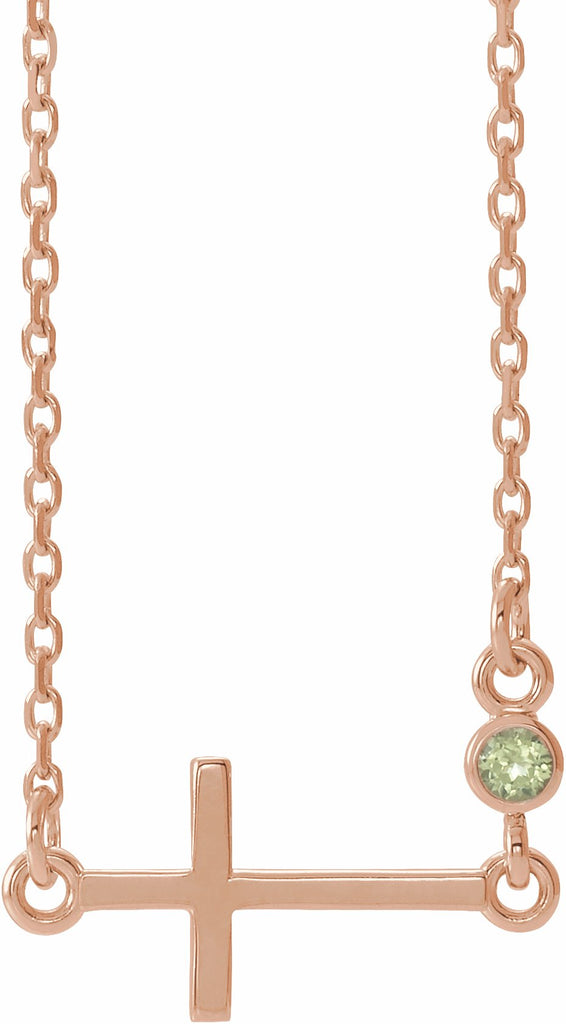 14k rose peridot sideways accented cross 16-18" necklace