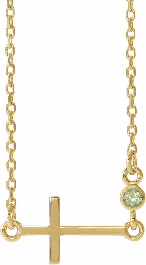 14k yellow peridot sideways accented cross 16-18" necklace