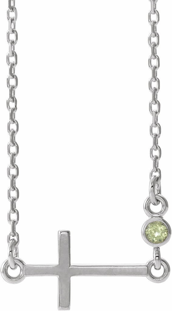 14k white peridot sideways accented cross 16-18" necklace