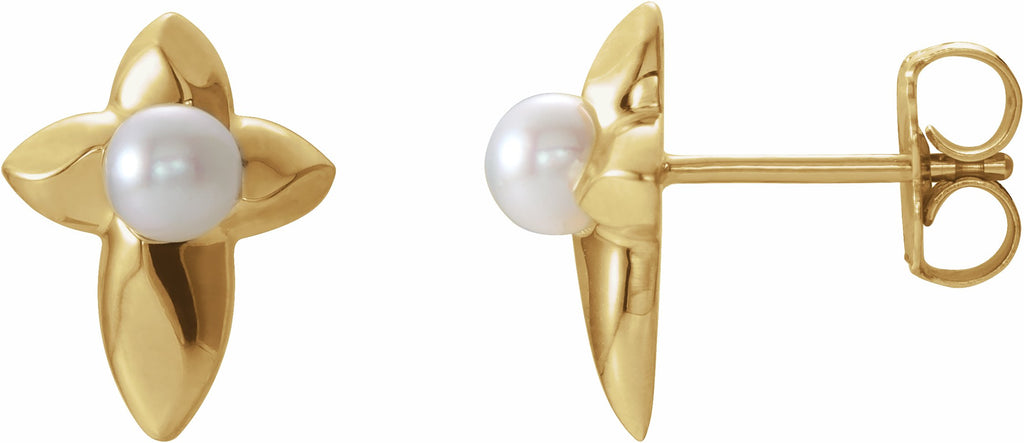 14k yellow freshwater cultured pearl cross earrings   