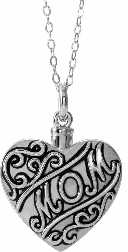 sterling silver mom heart ash holder 18" necklace