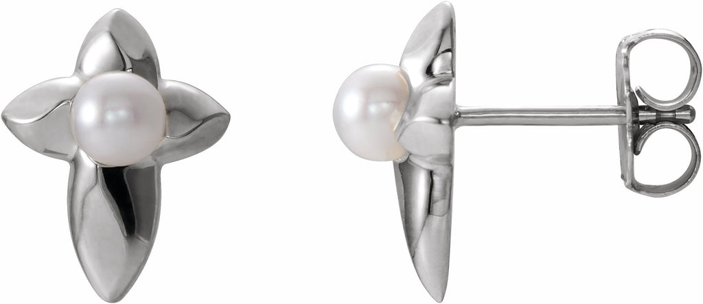 platinum freshwater cultured pearl cross earrings   