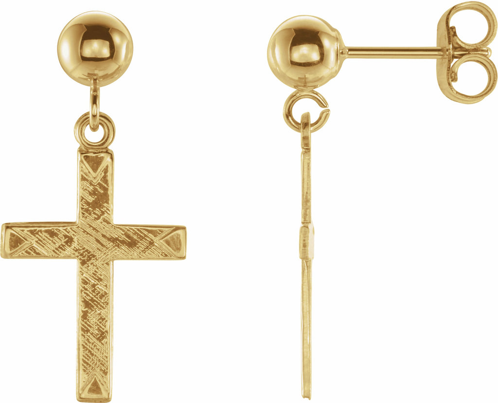 14k yellow 11x8 mm cross earrings