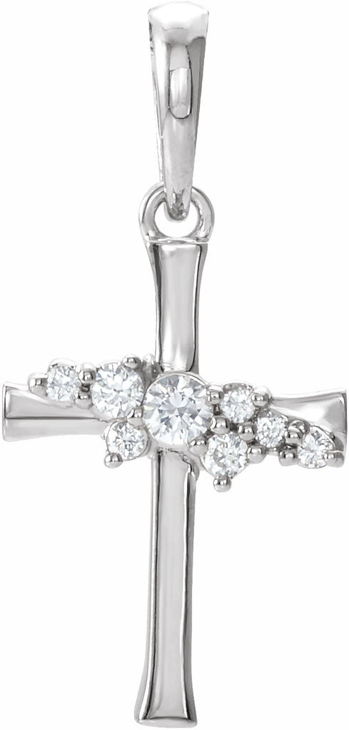 14k white .06 ctw diamond cluster cross pendant