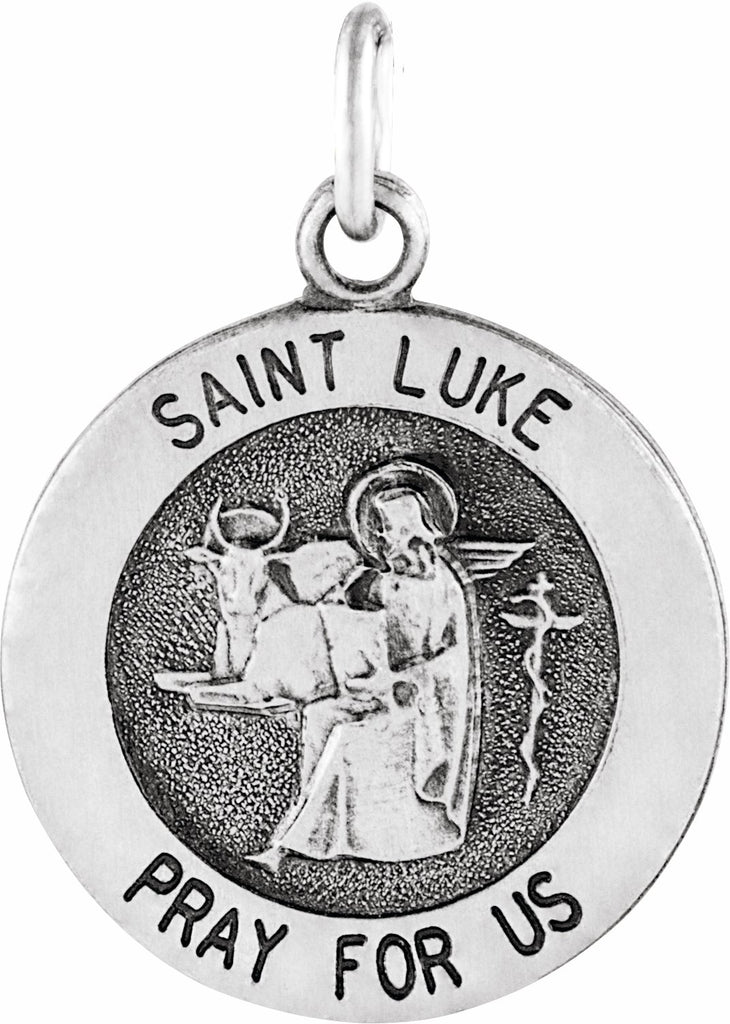 14k white 15 mm round st. luke medal