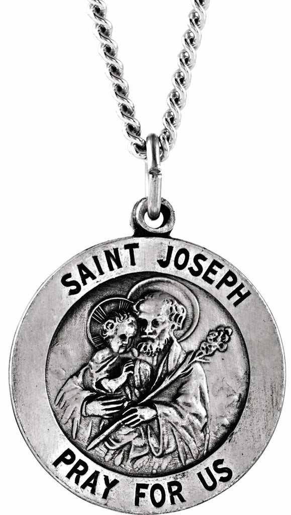 sterling silver 22 mm round st. joseph medal 24" necklace