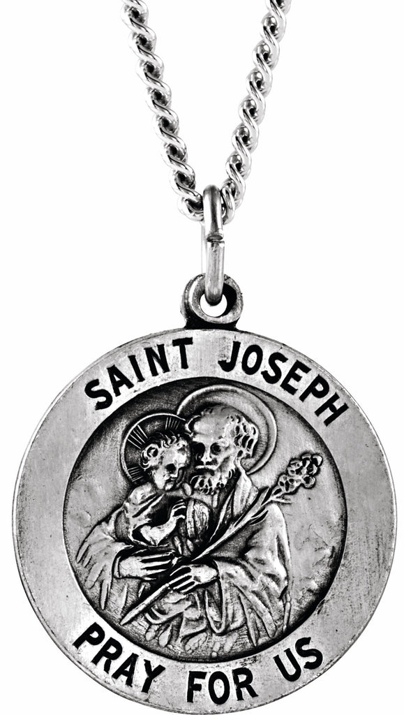 sterling silver 15 mm round st. joseph medal 18" necklace