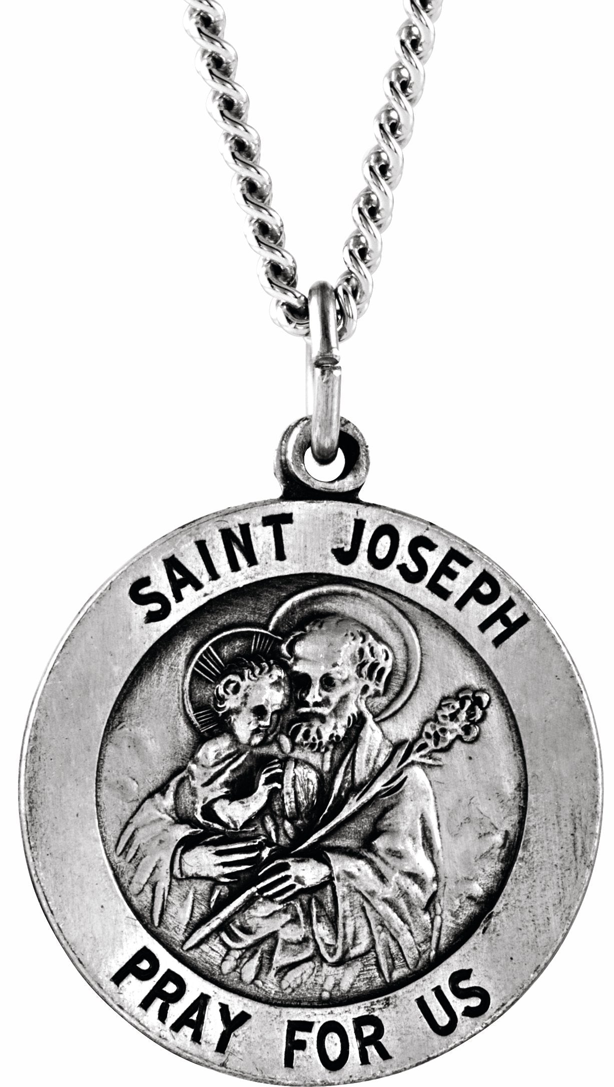 sterling silver 18 mm round st. joseph medal 18" necklace