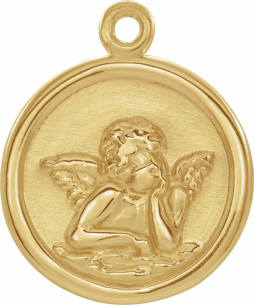 18k yellow 12 mm round cherub angel dangle