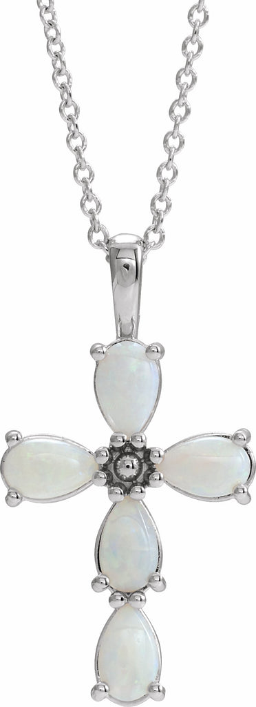 14k white cabochon white opal cross 16-18" necklace