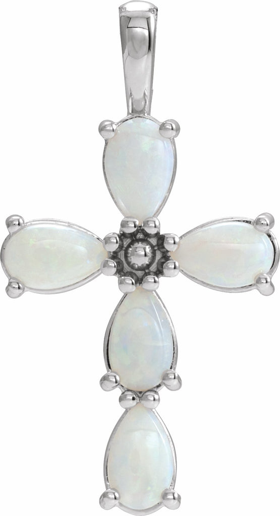 sterling silver cabochon white opal cross pendant