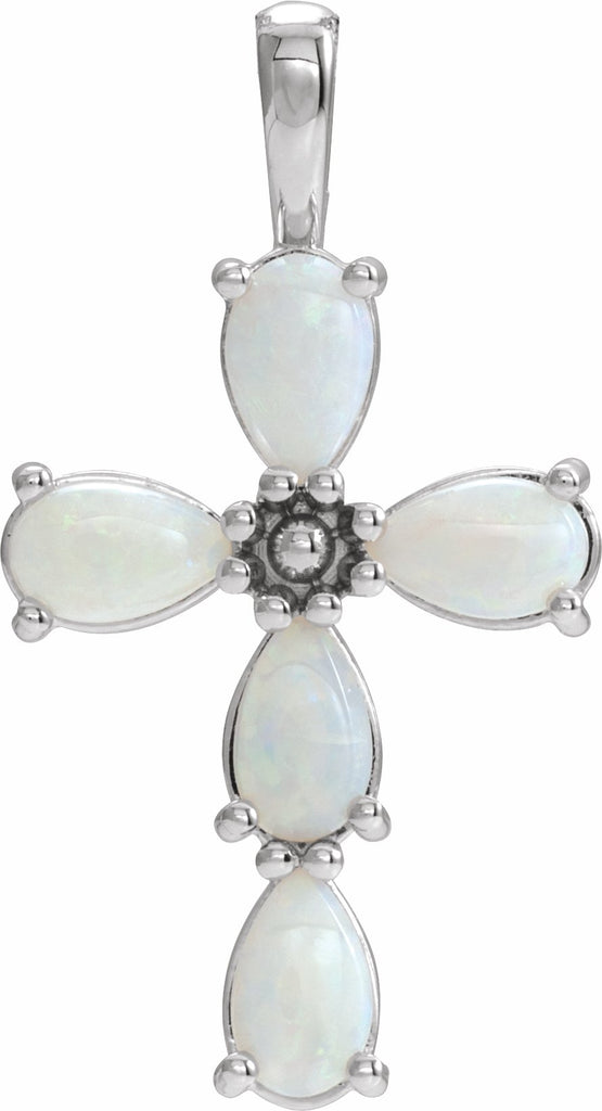 14k white cabochon white opal cross pendant