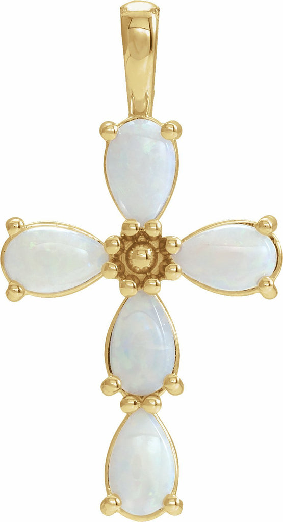 14k yellow cabochon white opal cross pendant