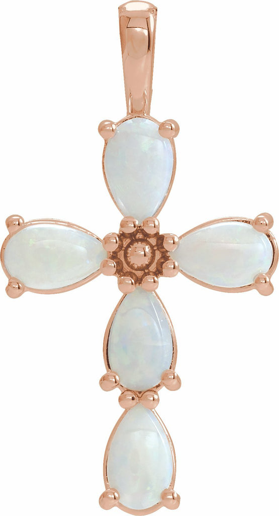 14k rose cabochon white opal cross pendant