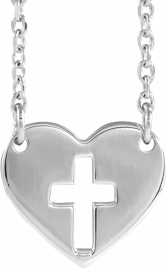 14k white pierced cross heart 16-18" necklace