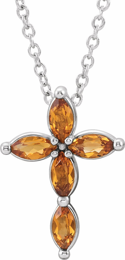 14k white citrine cross necklace