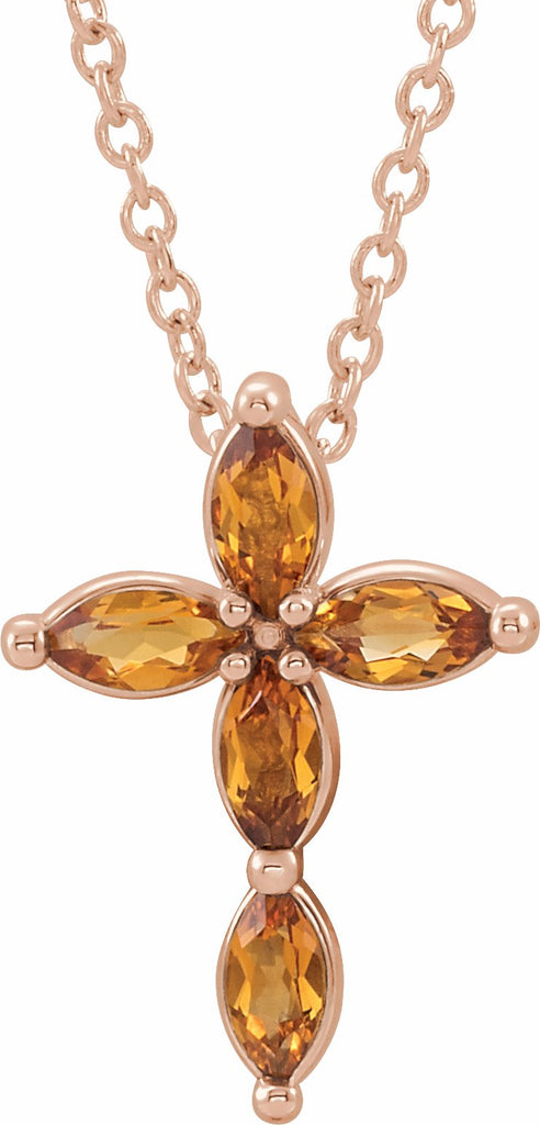 14k rose citrine cross necklace