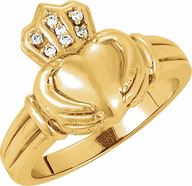 14k yellow men's .03 ctw diamond claddagh ring