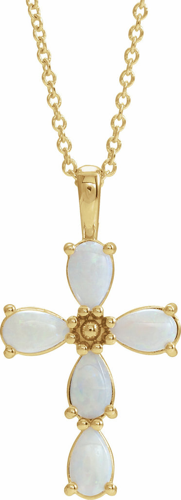 14k yellow cabochon white opal cross 16-18" necklace