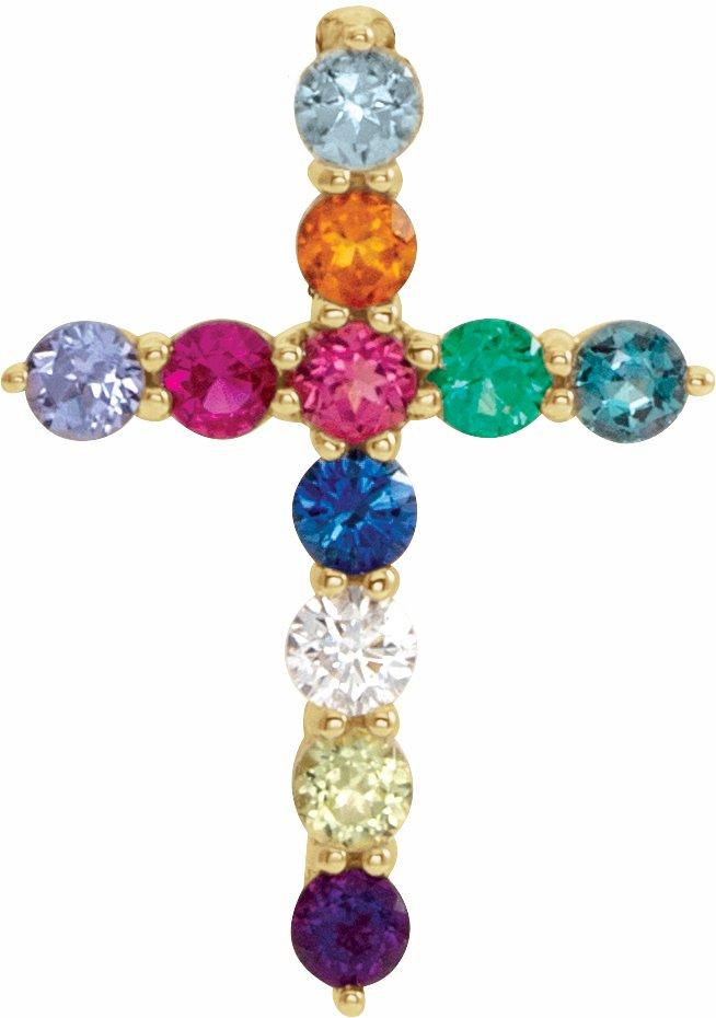 14k yellow 14.6x10.5 mm .03 ct multi-stone cross pendant 