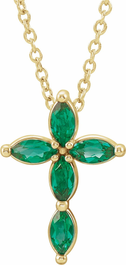 14k yellow chathamâ® created emerald cross necklace