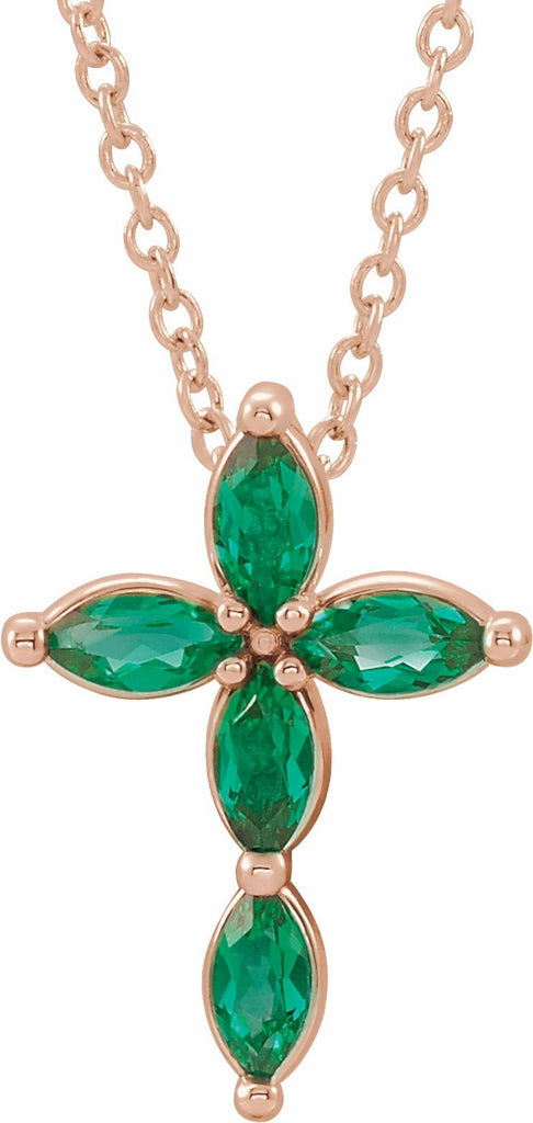 14k rose chathamâ® created emerald cross necklace