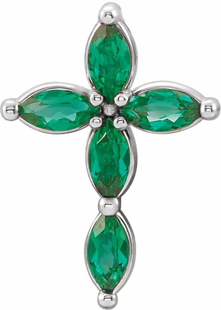 14k white chathamâ® created emerald cross pendant