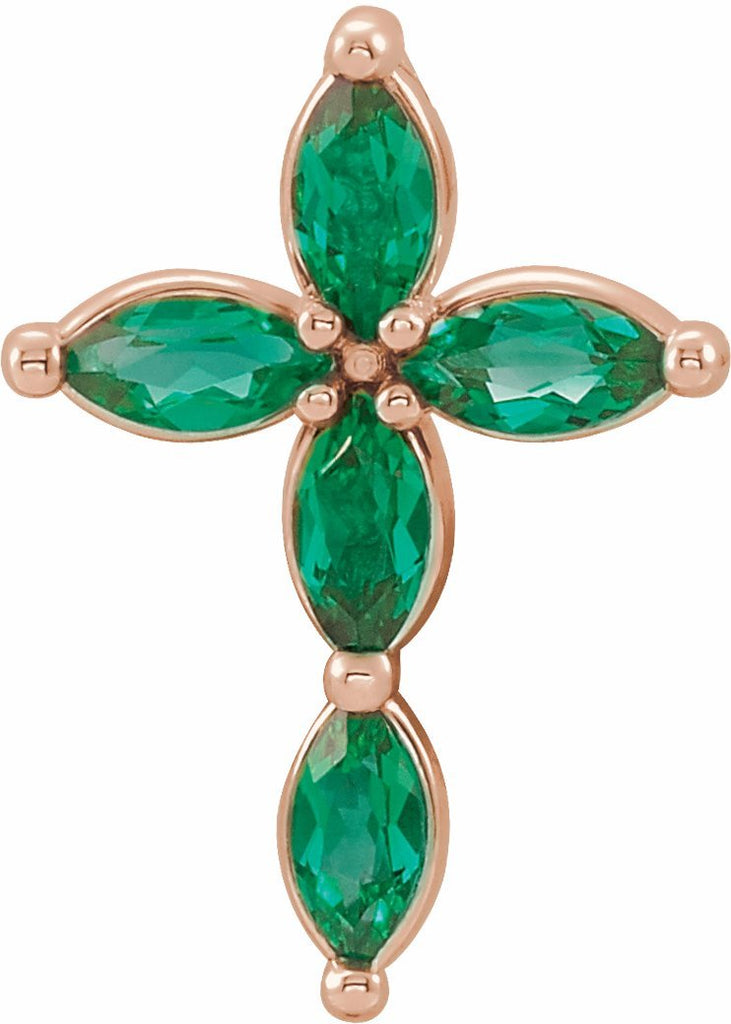 14k rose chathamâ® created emerald cross pendant