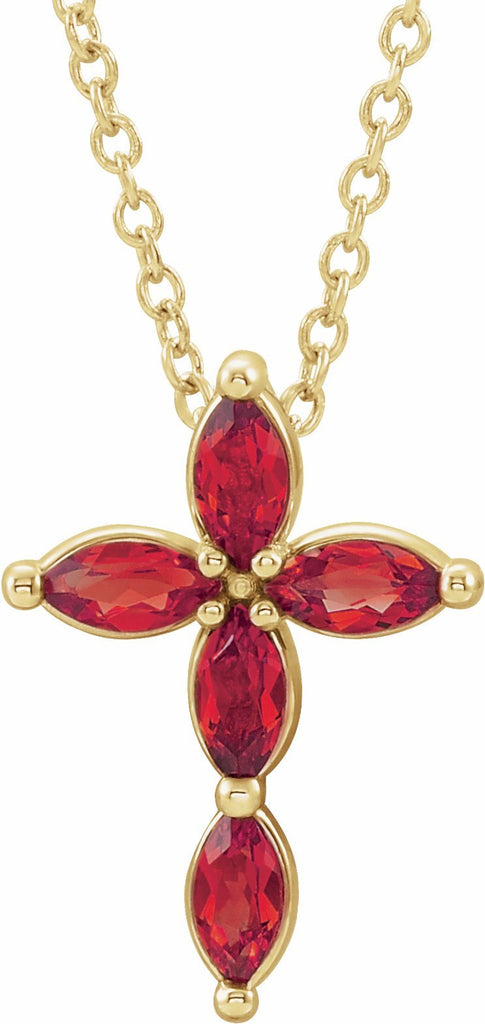 14k yellow chathamâ® created ruby cross necklace