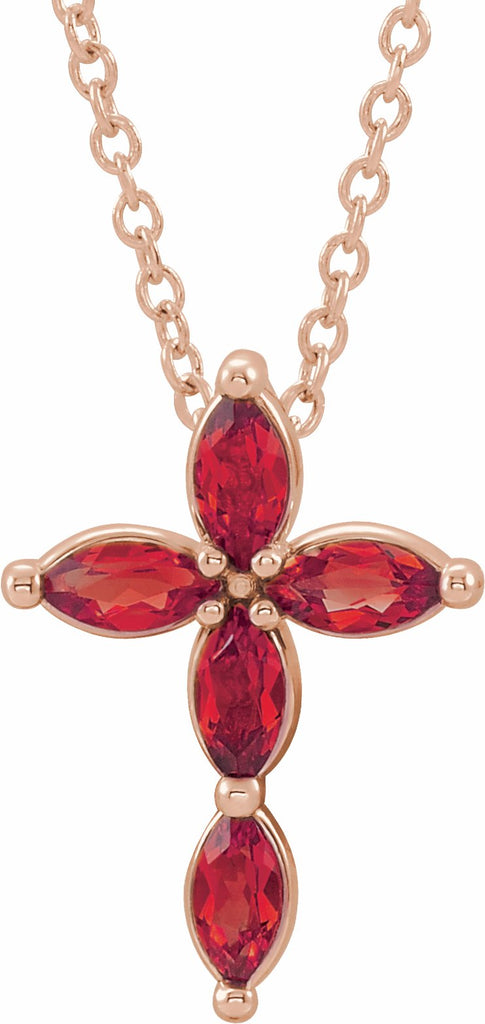 14k rose ruby cross necklace