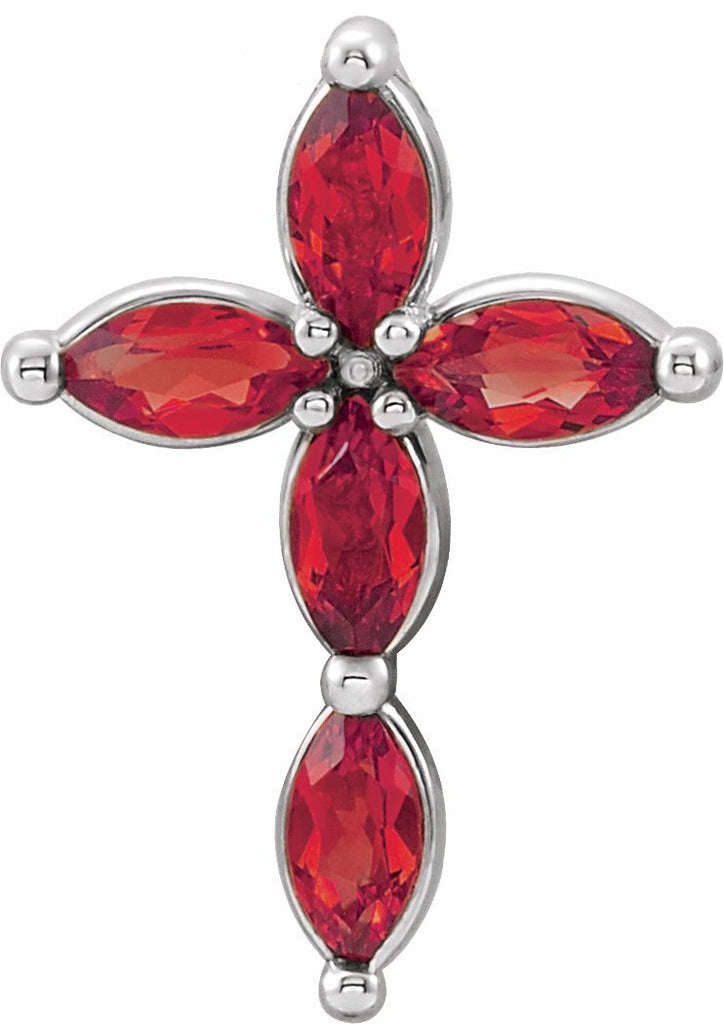 14k white chathamâ® created ruby cross pendant