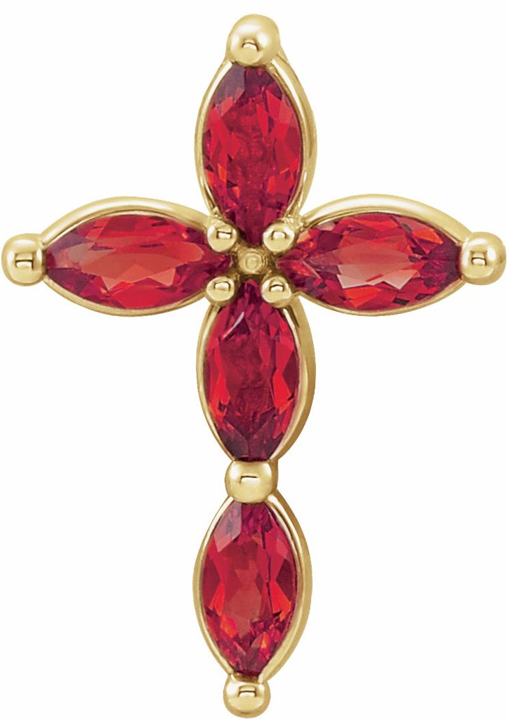 14k yellow chathamâ® created ruby cross pendant