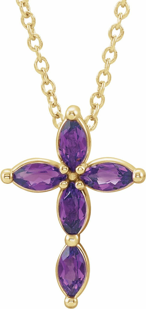 14k yellow amethyst cross necklace