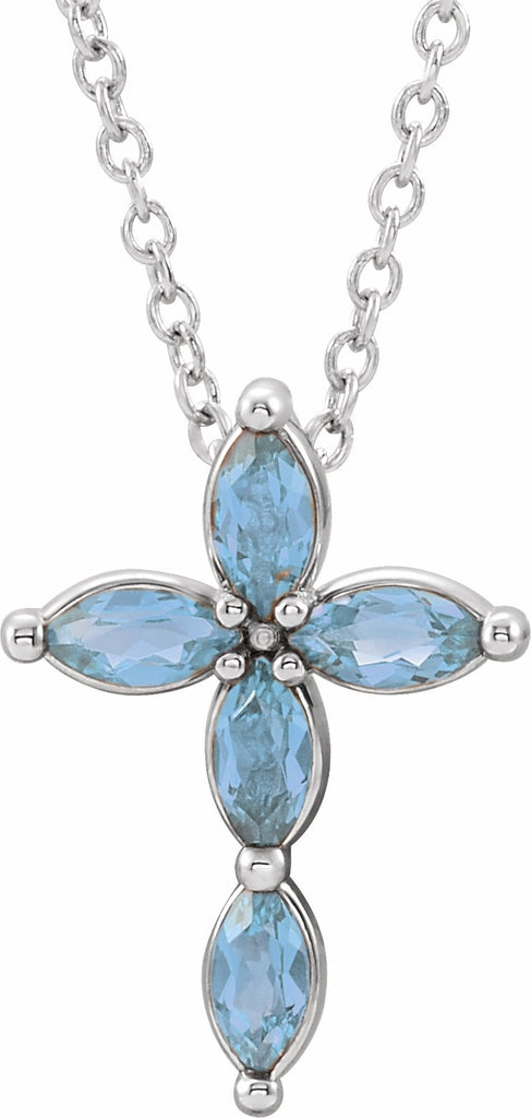 platinum aquamarine cross necklace