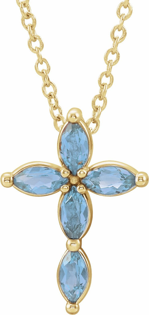 14k yellow aquamarine cross necklace