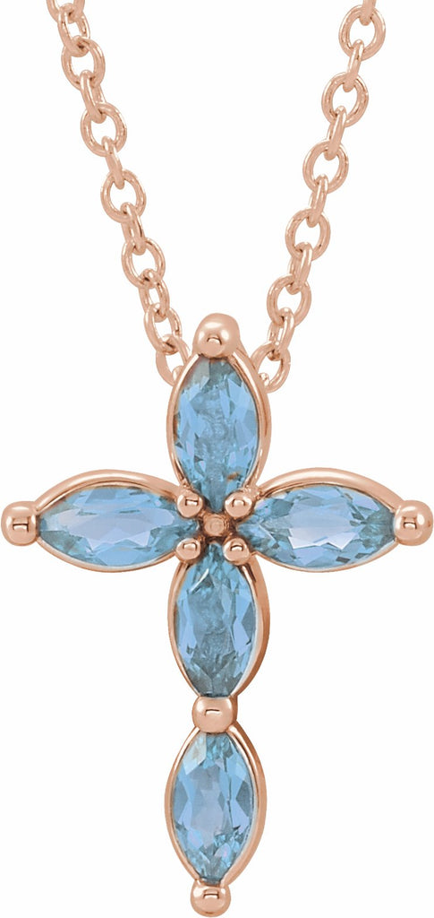 14k rose aquamarine cross necklace